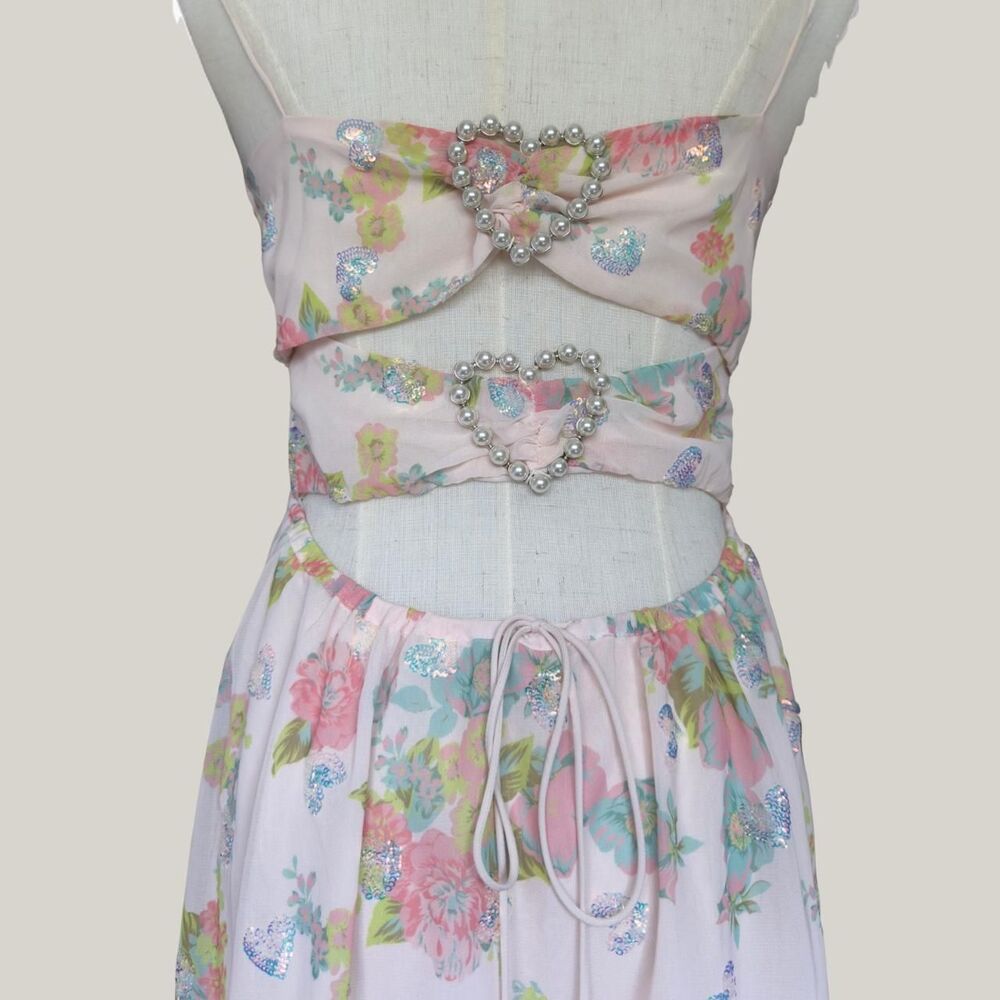 For Love & Lemons Louisa Maxi Dress Floral Silk Maxi XS - Picture 3 of 7